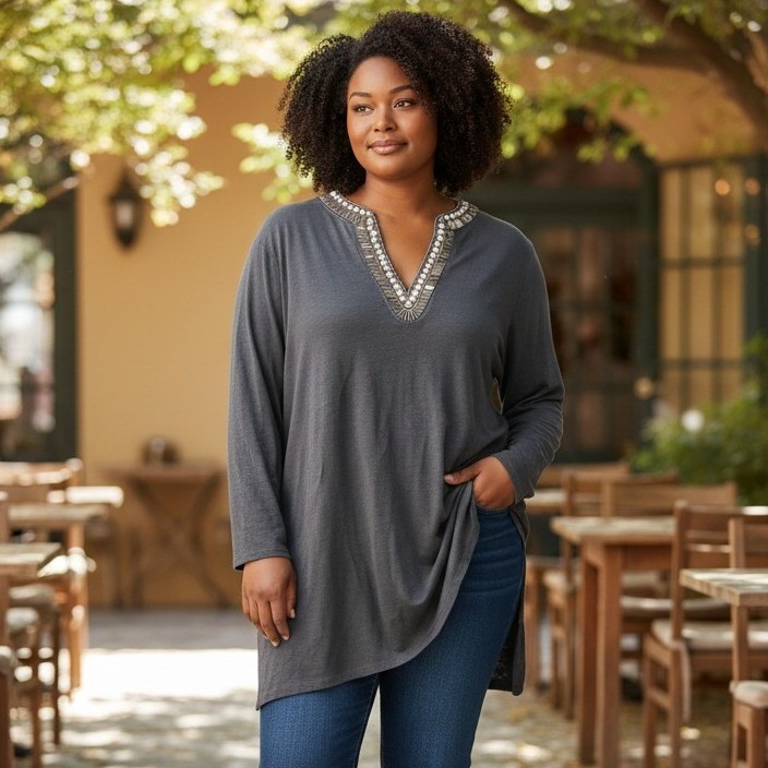 Chico's 100% Linen Navy Blue Top Metallic Trim Coastal Breezy Plus Size Xxl